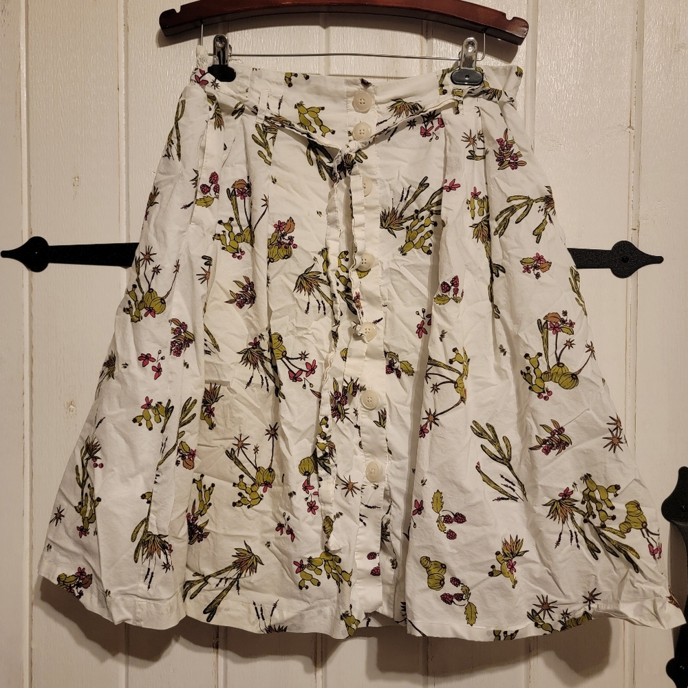 Modcloth White Skirt Desert Botanical Floral Print Farmers Market Size XL